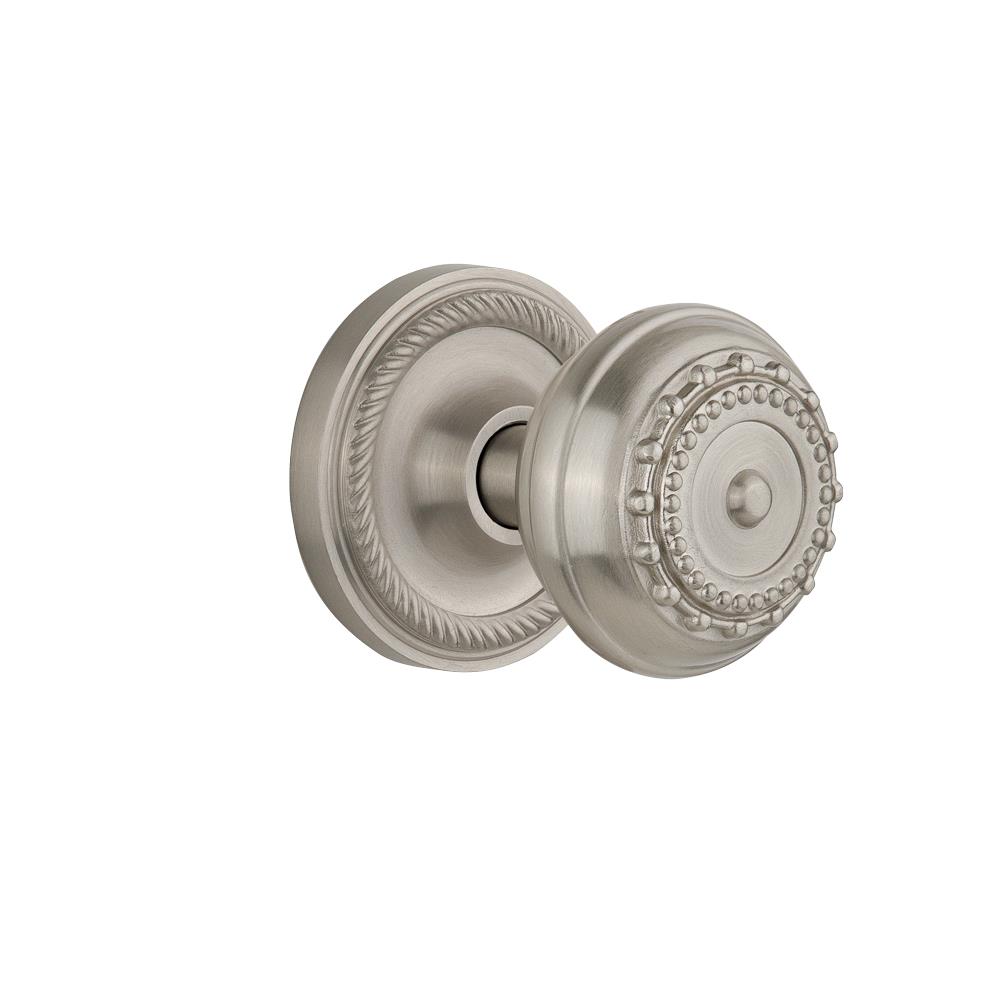Nostalgic Warehouse ROPMEA Privacy Knob Rope rosette with Meadows Knob in Satin Nickel